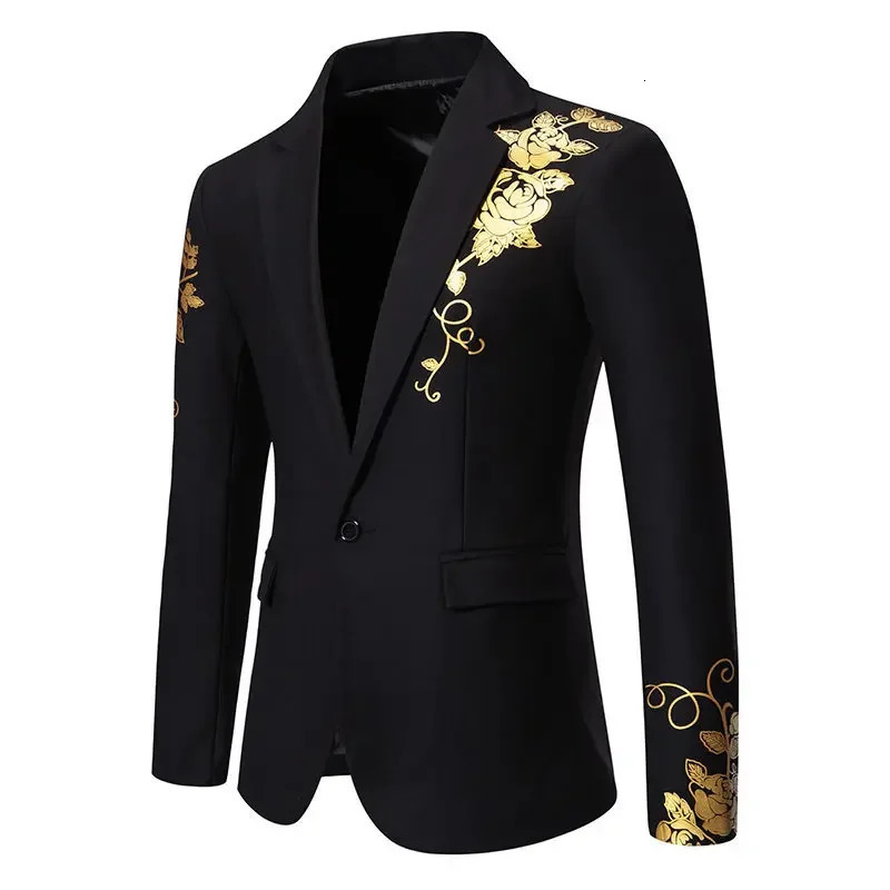 Men Business Social Printed Suit Loose Jacket White / Blue / Black Fashion Male Wedding Ball Party Dress Blazer Coat 250611