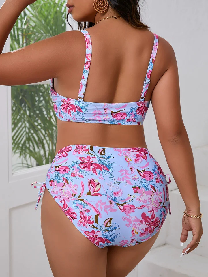 Women Plus Size Two Piece Swimsuit Bikini Sets 2025 Swimwear Floral Print Bathing Suit Drawstring In Matching 250530