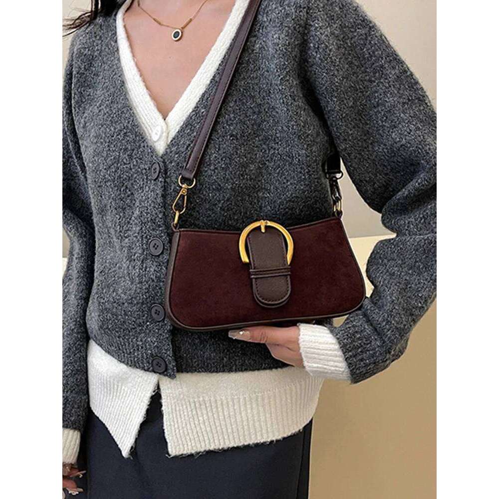High-end Retro Women Armpit Bags Autumn Winter Belt Design Small Square Trendy Lady Daily Work Crossbody Bag