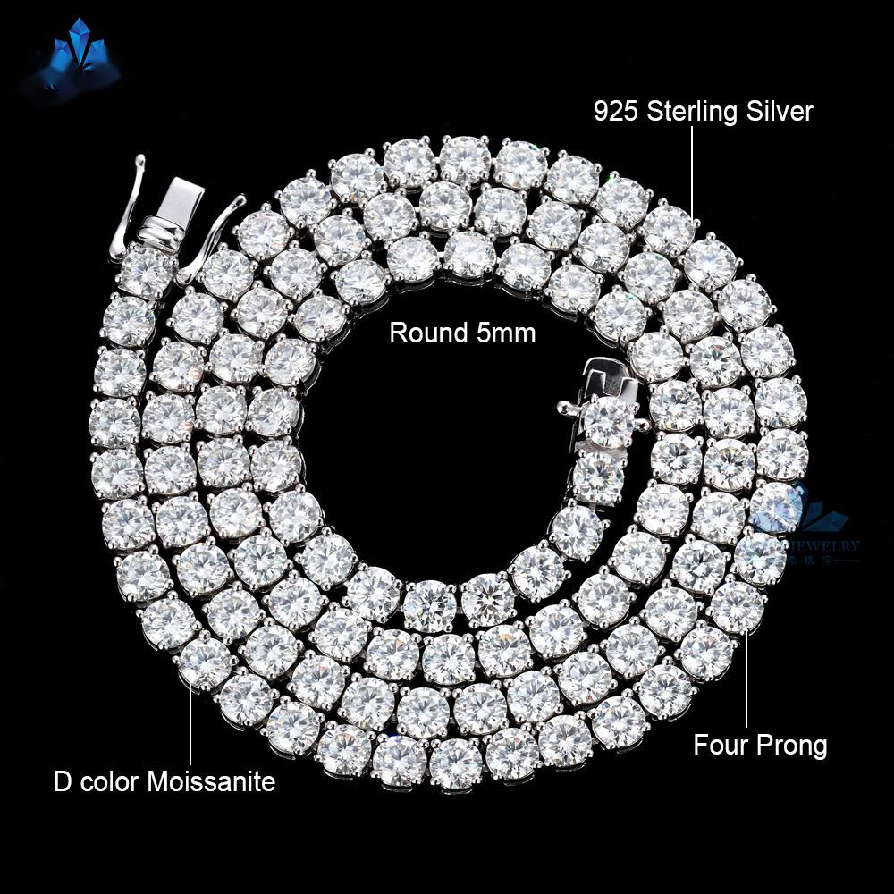 OACOCA 2mm 3mm 4mm 5mm 6.5mm Diamond Moissanite 925 Sterling Silver Hip Hop Tennis Cuban Necklace for Men