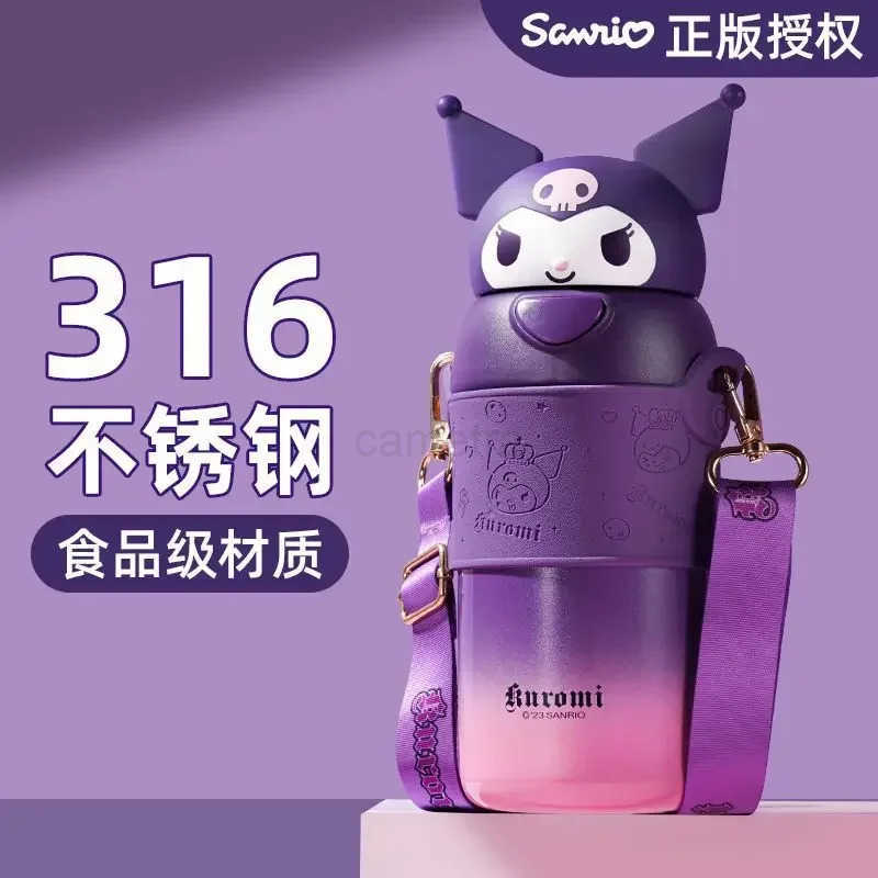 Sanrio 560ml Sanrio Kuromi Stainless Steel 316 Thermos Kawaii Hello Kitty Cinnamoroll Melody Kids Vacuum Flask Water Bottle TumblerXJ205