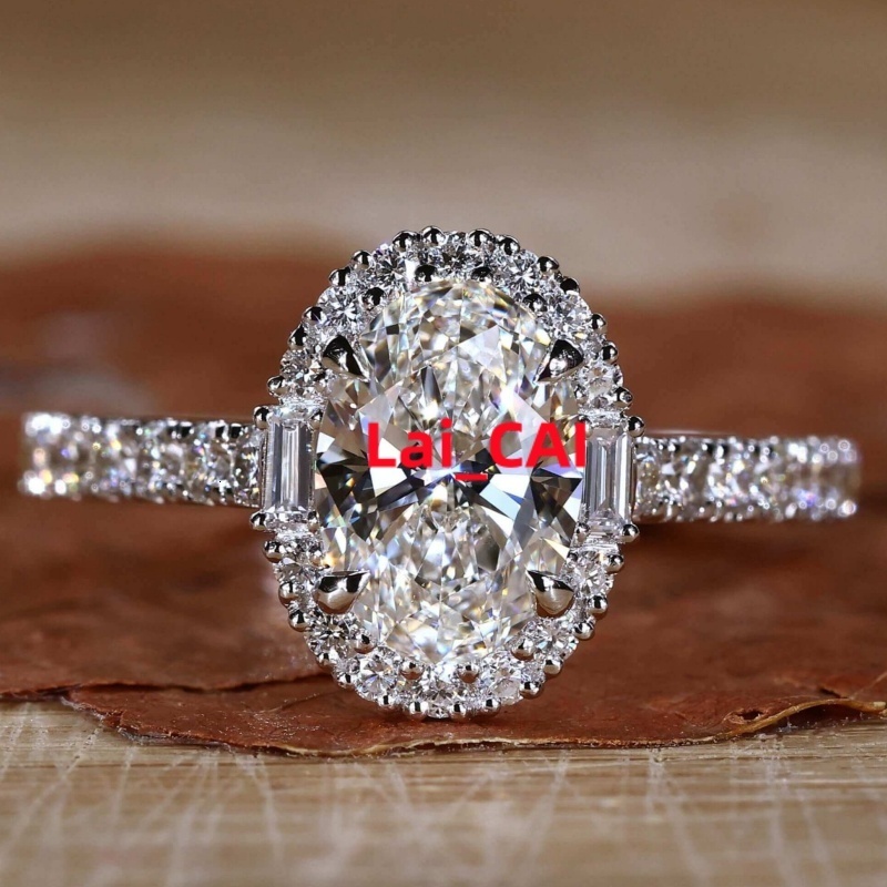Gia Igi Certified CVD HPHT Lab Grown Diamond 14K/18K Solid Gold Engagement Ring for Women Oval Diamond Ring with Sparkling Halo