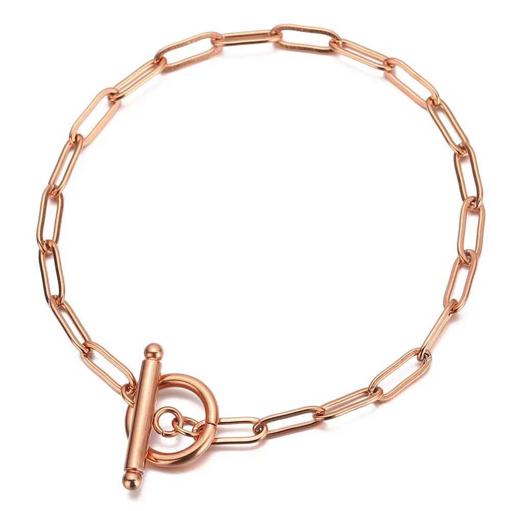 MinaMaMa Rose Gold Color Stainless Steel Paperclip Chain Bracelet For Women New Fashion Simple Bracelet Jewelry GiftsXJ250611