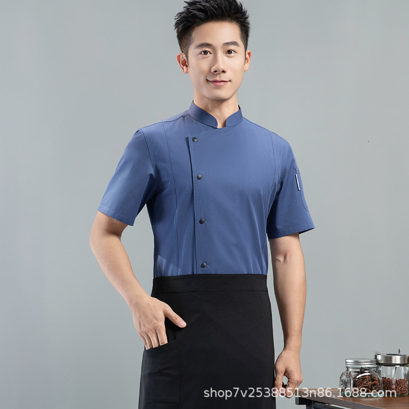 Western Restaurant Mens Solid Color Kitchen Jacket Summer el Female Cook Uniform 360Breathable Black and White Chef Outfit 250320