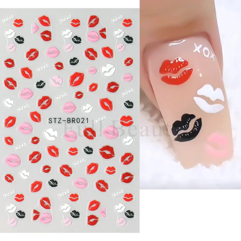 Kiss Sexy Red Lips Stickers for Nails Valentines Day Selfadhesive Nail Art Decoractions Decals Sliders Manicure Accessories 250605