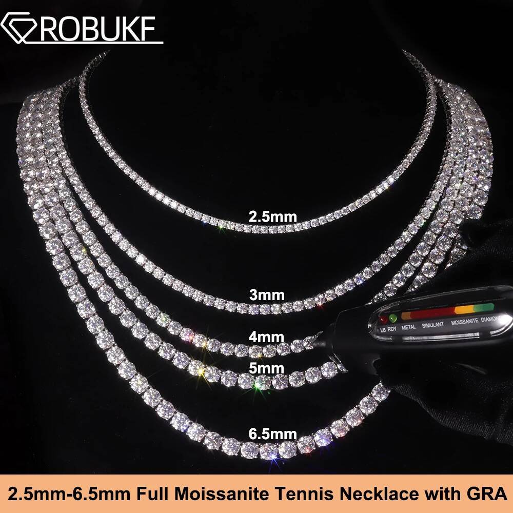 2.5-6.5mm Real Moissanite Tennis Necklace For Women Men D Color Lab Dia S Sier Neck Chain Jewelry With GRA Certificate