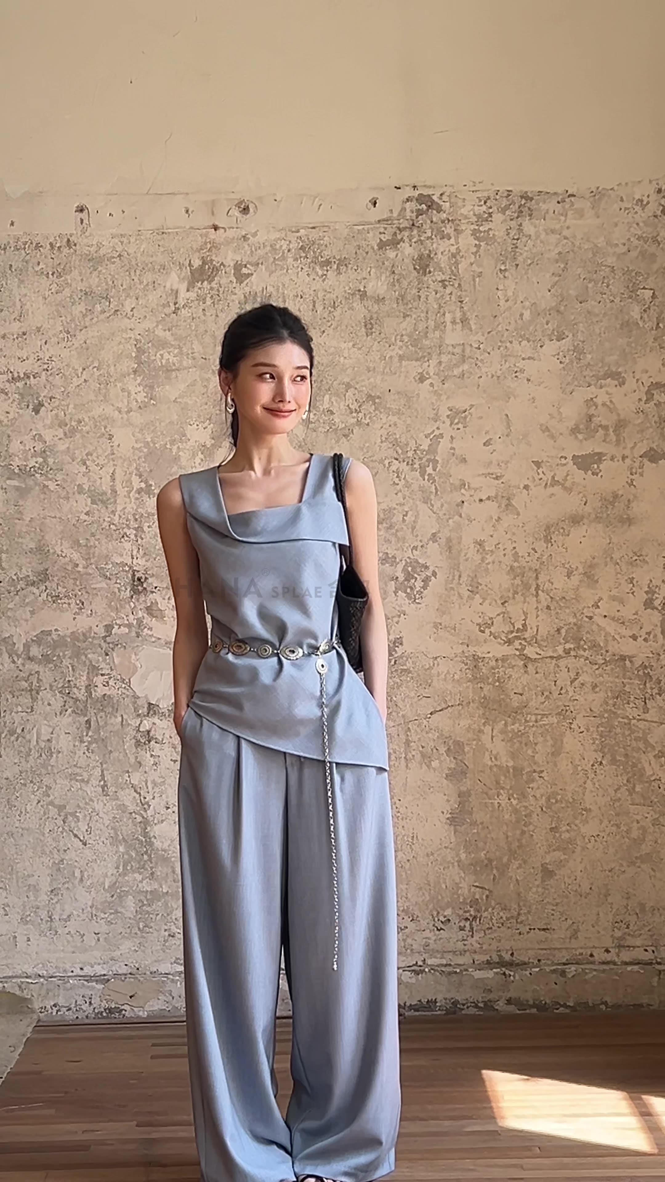 DR277 Women's Suit Luxury Chic Layered Square Neck Sleeveless Top