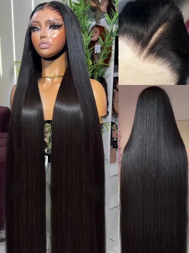 36 40 Inch 220% 13x4 HD Bone Straight Lace Front Human Hair Wigs Transparent Lace Frontal Wig Glueless Ready To Wear Synthetic For Women