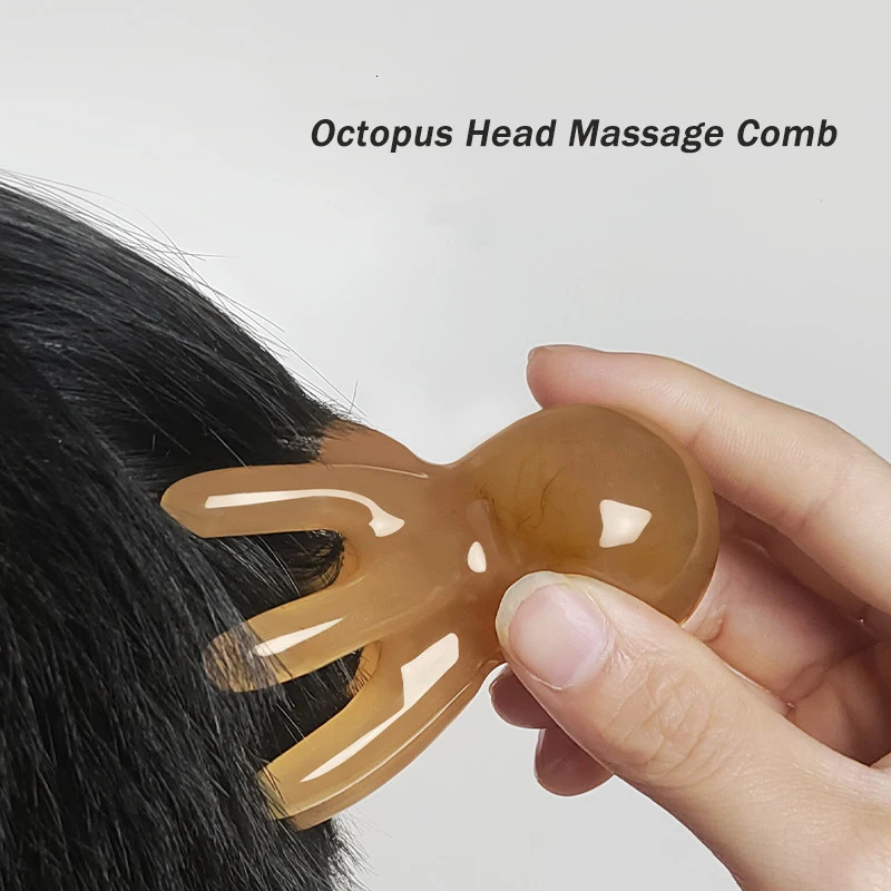 Resin Octopus Massage Comb Head Meridian Scraping Scalp Brush Acupuncture SPA Gua Sha Fatigue Relief Massag 250605