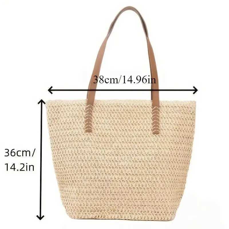 Korean Commuter Large Capacity Straw Woven Shoulder Bag Female Simple Summer Beach Vacation Handmade Basket Bag Travel Tote Bag XJ250610