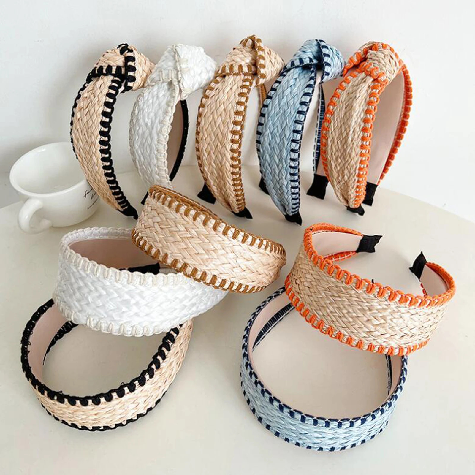 PROLY Fashion Hairband For Women Straw Braided Patchwork Headband Cool Turban Summer For Adult Hair Accessories 250610