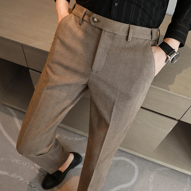 QJ CINGA Grey Mens Woolen Pants AutumnWinter Thick Trousers Men Slim Business Pantalones Hombre Fashion Slacks 2836 250610