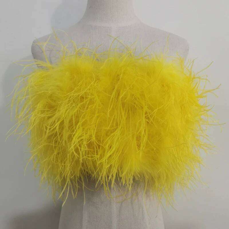 Length 22Cm 100% Natural Hair Bra Underwear Women's Real Ostrich Coat Fur Mini Skirt Customization