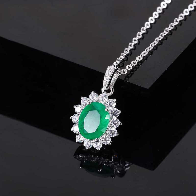 Hot Selling S925 Silver Jewelry Set, Faux Colored Gemstone Pigeon Egg Pendant Necklace, 8x10mm Main Stone, Stylish Luxury Design, Perfect Jewelry Gift