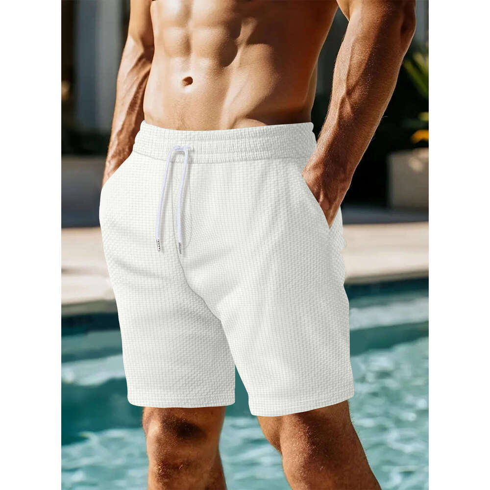 Men's New Beach Summer Sports Casual Solid Color Plaid Vacation Shorts B5