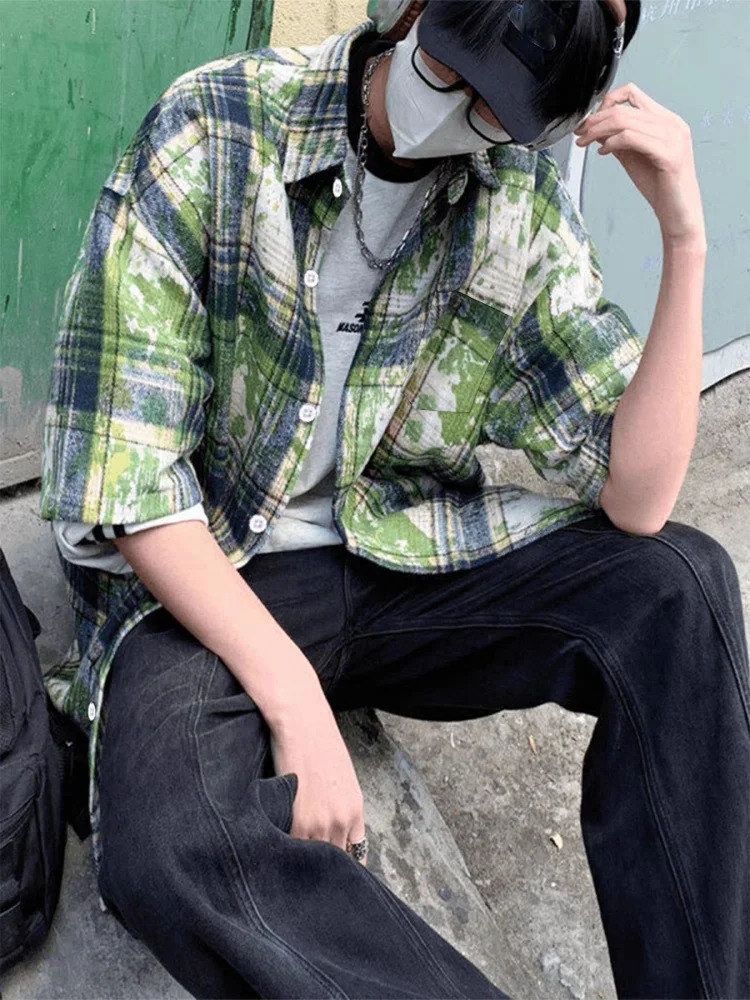 Summer high-grade sexy handsome shirt summer thin loose retro shirt Japanese tie-dyed shirt short-sleeved man 250611