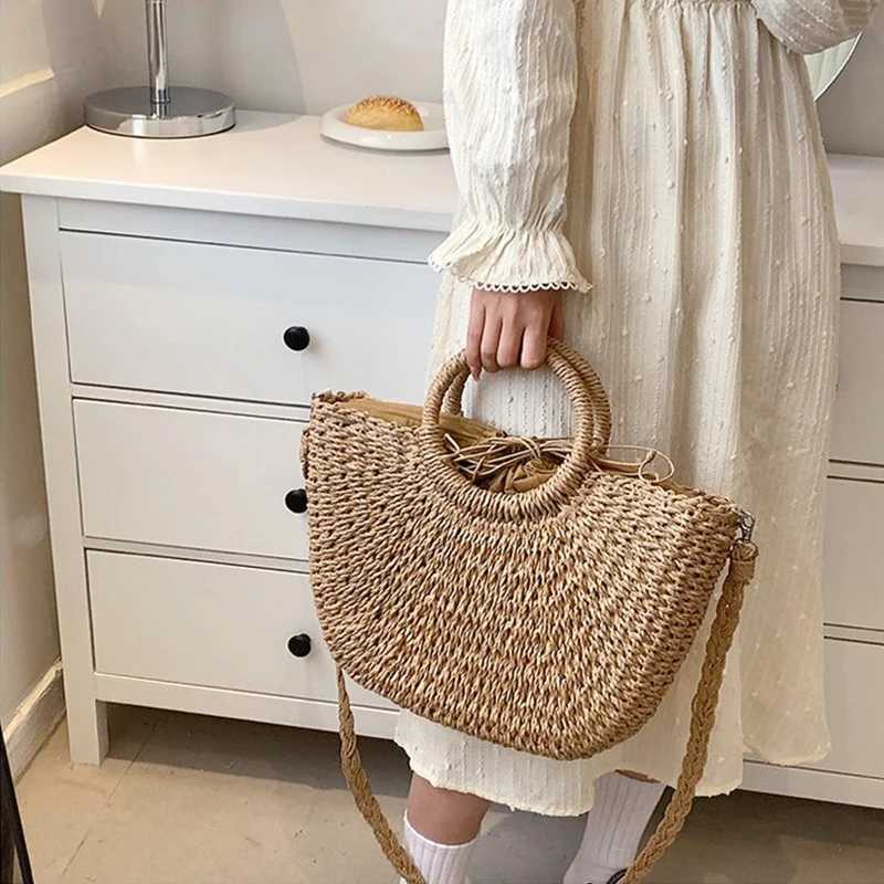 Straw Woven Handbags for Women Summer Beach Bags Vintage Casual Shoulder Crossbody Bags Large Capacity Basket Totes XJ250610