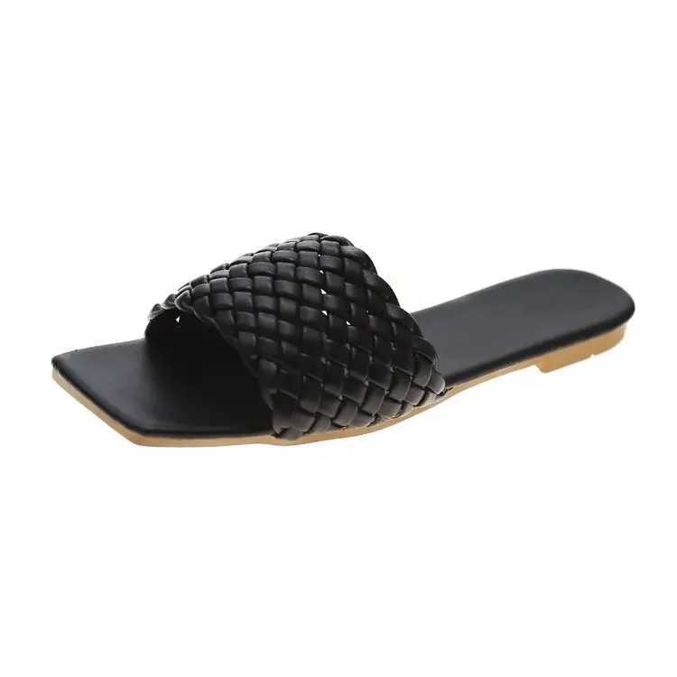New Womens Slippers 2022 Summer e-Row Weave Lightweight Outside Wear Womens Style Casual Beach Shoes Synthetic Material XJ250610