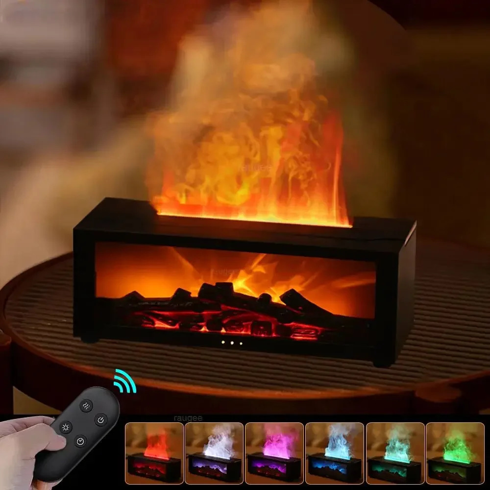 Air Humidifier Flame Fireplace Aromatherapy Machine Desktop Air Diffuser Essential Oil with Timed Colorful Light Remote Control 250610bj - view 3