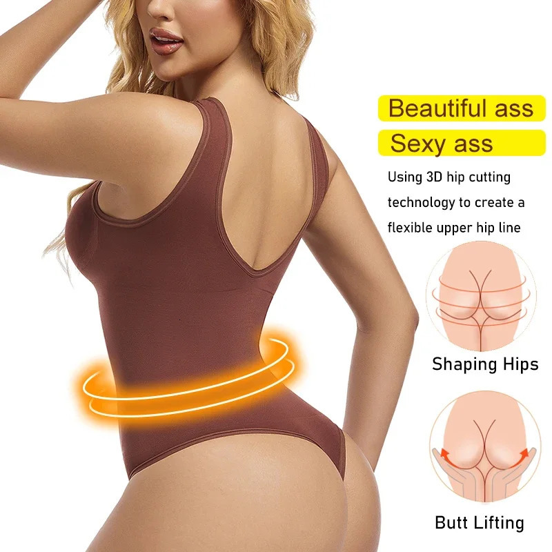 MISSMOLY Women Body Shaper Round Neck Backless Tank Tops Waist Trainer Tummy Control Shapewear Thong Butt Lifter Bodysuits 250610