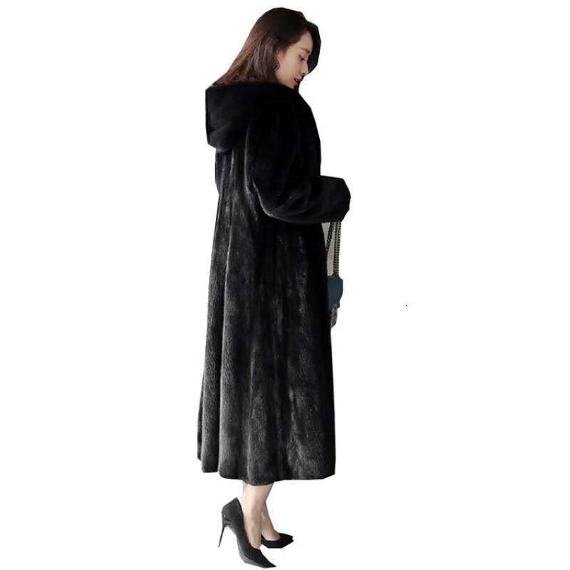 Brand Coats Women Big Size Long Jacket Hooded Warm Thick Winter Outerwear Black Faux Mink Fur Coat Clothing