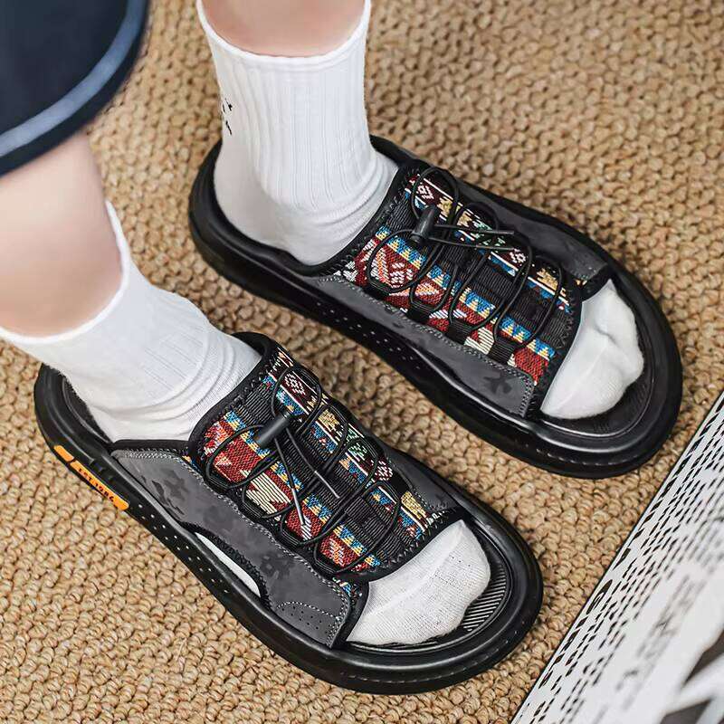 Wholesale Men's Handmade Outdoor Casual Slippers Men Lace-up Summer Beach Slipper