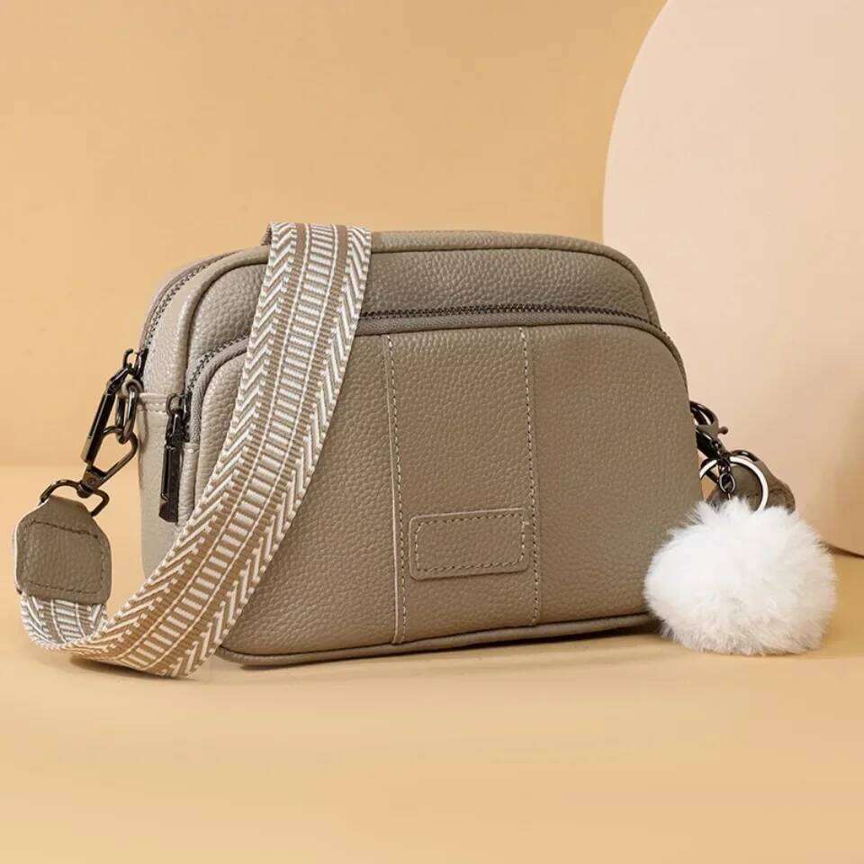 100% Genuine Leather Messenger Bag Women Fashion Style Female Handbag With Wide Shoulder Strap Hair Bulb Crossbody Sac