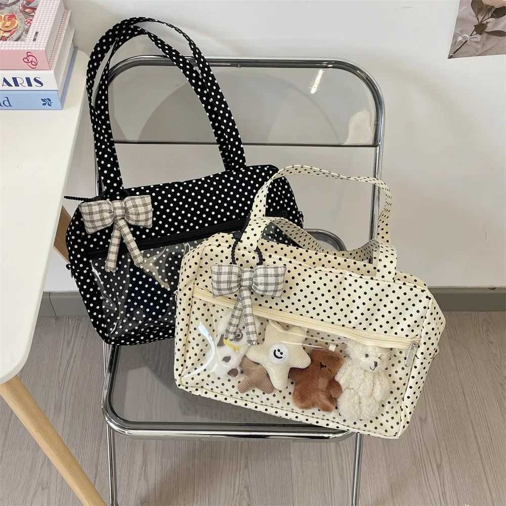 Shoulder Underarm Y2K Ulzzang Ita Bag Woman Polka Dot Tote Bag Trendy Transparent Bag Femme Youth Canvas Womens Bags XJ250610