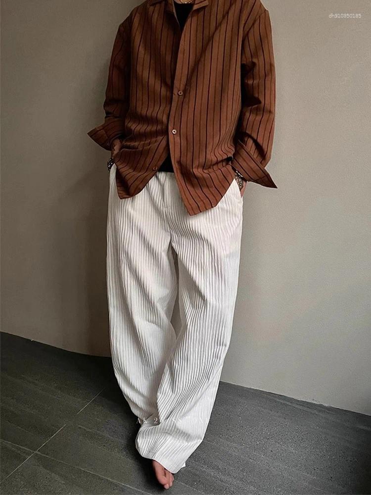 Mens Pants Breathable Ice Silk Ribbed Trousers Mens Summer Casual Straight Men Stylish Striped Textured Old Money Aesthetic