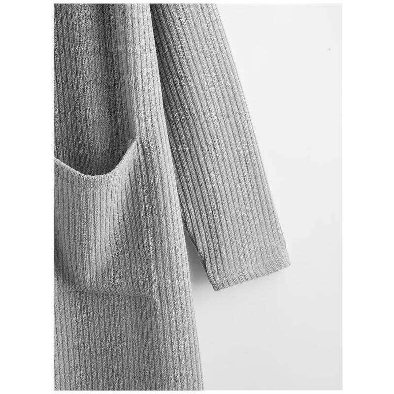 Plus Open Spring Autumn Hooded Cardigan Long Sleeve Pocket Front Ribbed Knit Loose Duster Coat Jacket Large Size 7Xl