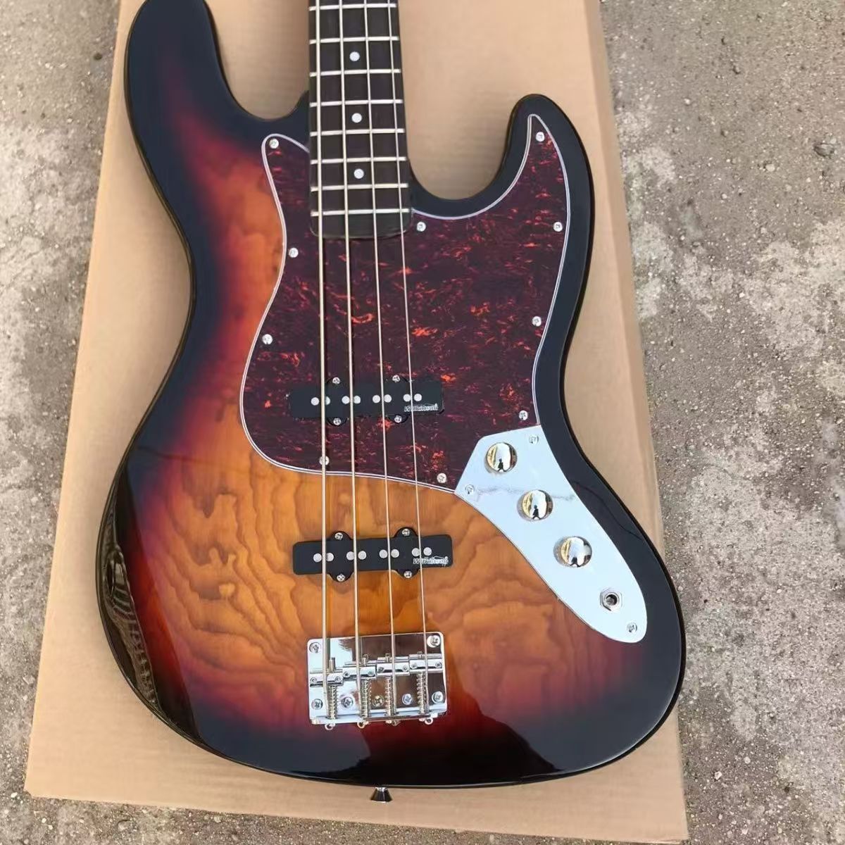 Elegant Sunlit Red Tone Lefty Electric Double-Bass