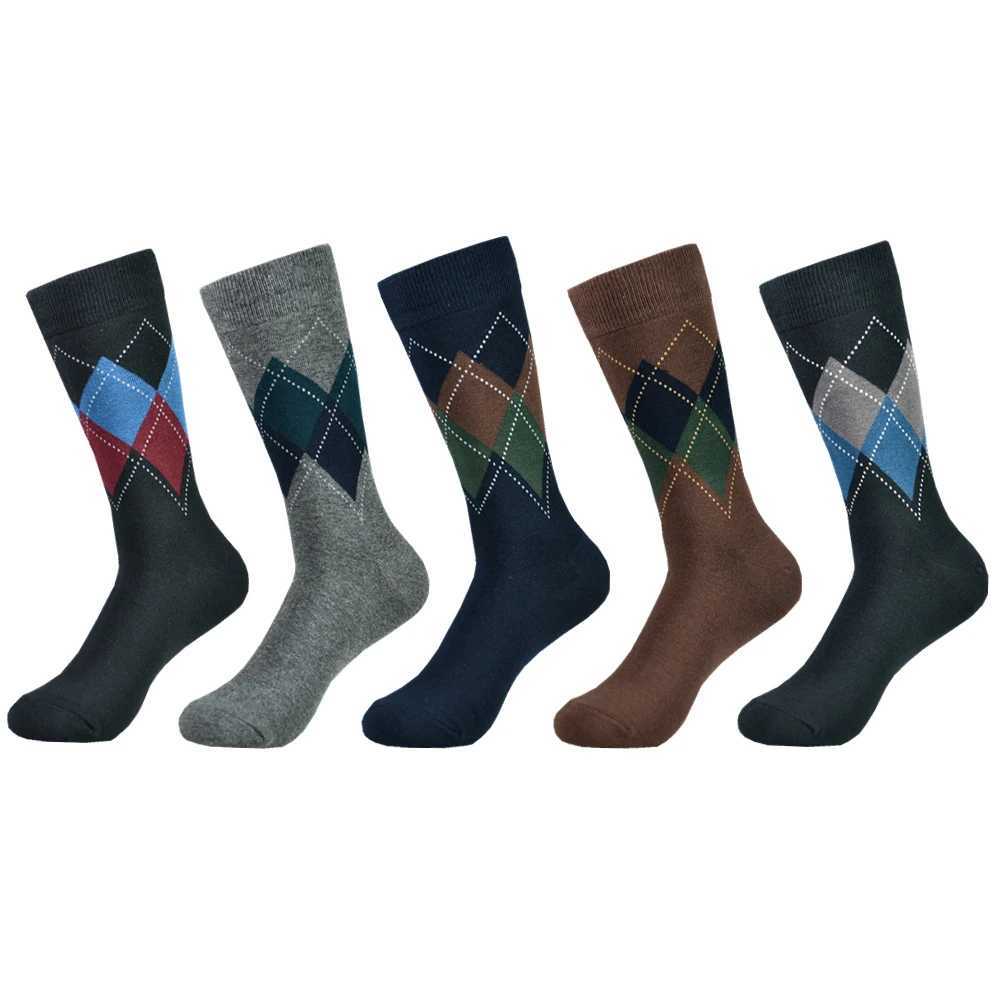 5 Pairs Mens Cotton Black Patterned Comfy Breathable Fashion Colorful Dress Socks For Daily And Outdoor Wearing Z250610