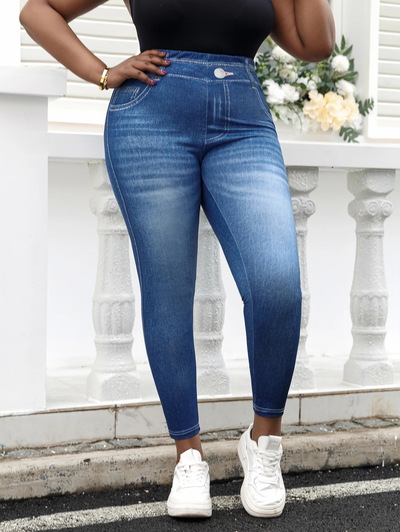 Plus Size Womens Jeans Leggings Vintage Wash n MidWaisted Knit Pants Stretchy and Trendy Athletic Trousers 250609