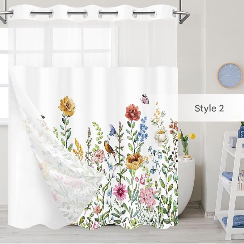 A569 waterproof shower curtain 3D digital printing polyester shower curtain bathroom punch-free blocking partition curtain