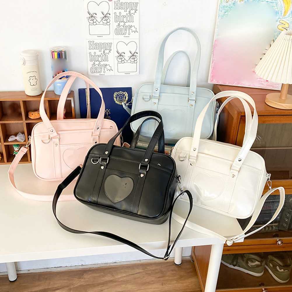 Women Anime Crossbody Bag Transparent Love Heart PU Japanese School Bag Adjustable Strap Shoulder Uniform Bag Chic Commuting Bag XJ250610