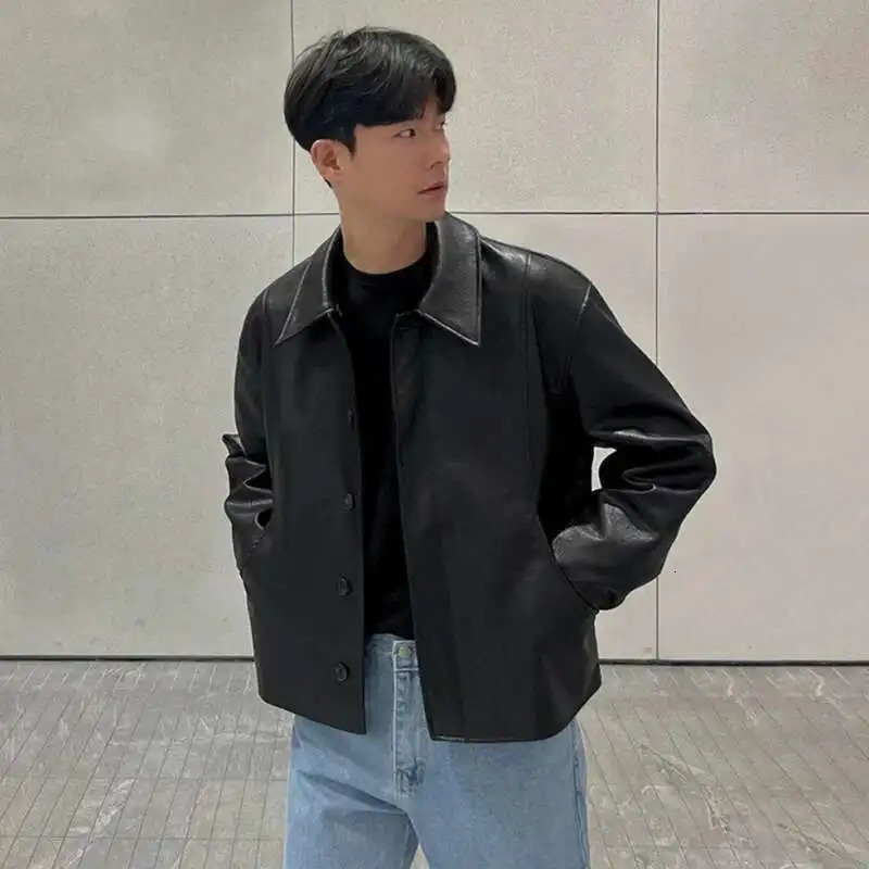 IEFB Short Motorcycle Pu Leather Coat Trend Mens Autumn Korean Style High End Lapel Loose Jacket Fashion Streetwear 9C1118 250611