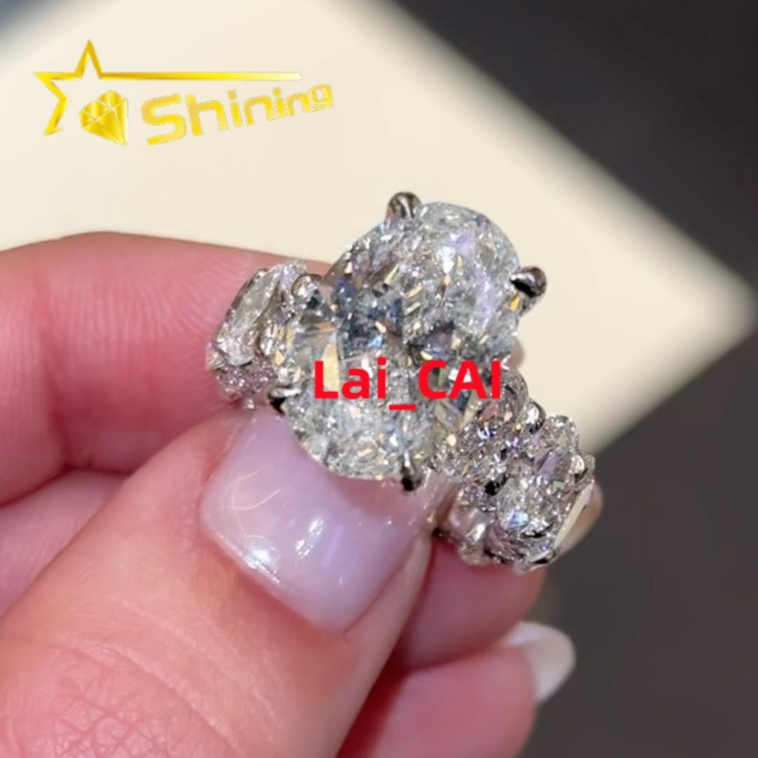Hot Selling Design Custom Moissanite Jewelry Fashion 14k Gold 925 Silver Wedding Rings Big Oval Cut Diamond Engagement Ring