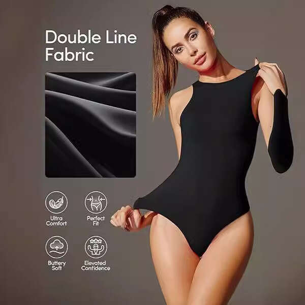 Women's Sports Jumpsuit High-End Round Neck Slim Fit One-Piece Pants Outerwear Milk Silk Clothing Top B5