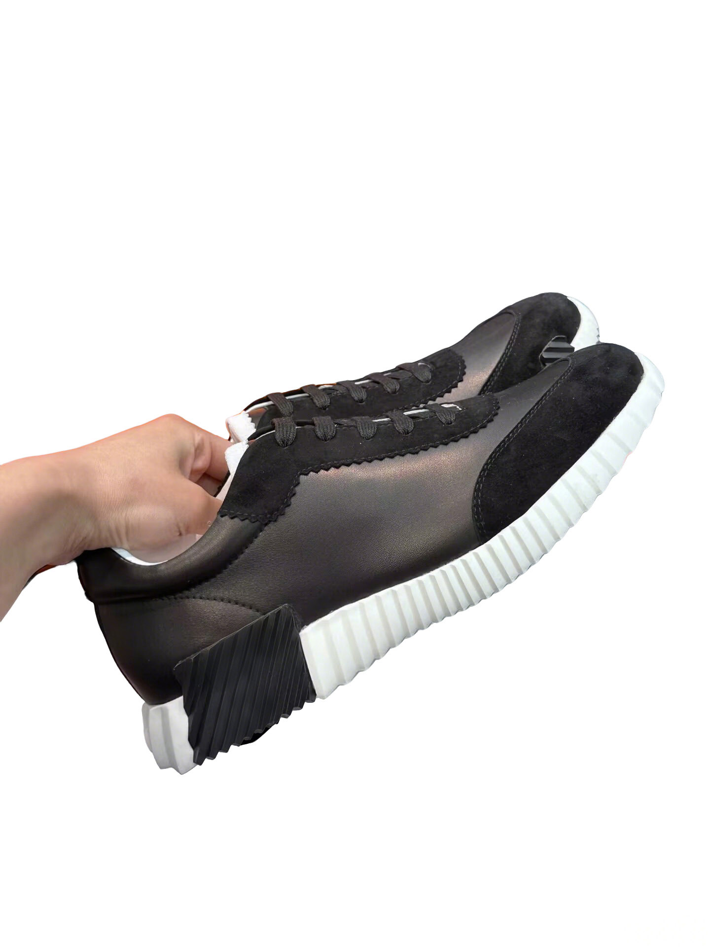 Street Style Plain Platform Sneakers Black Leather Designer Men Trainers Light Sole Mesh Suede Goatskin Breathable Trainer for sale