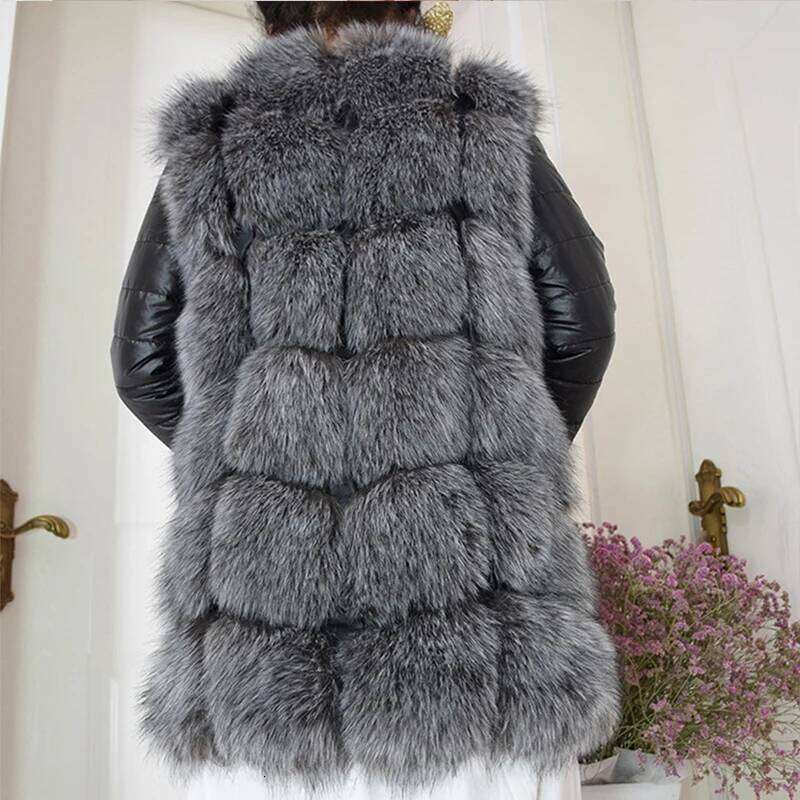 HJQJLJLS 2021 Winter Women Fashion Removable PU Sleeve Faux Coat Thick Warm Artifical Overcoat Female Fake Fur Jacket