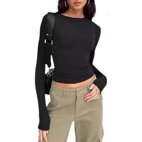 Base Shirt Short Fit Long Sleeve Basic Round Neck Top Slim Milk Silk Women's Clothing B5