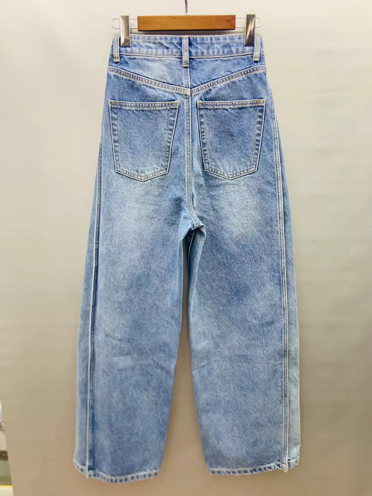 Factory Customized Wholesale Vintage Gray Washed High Waist Spliced Jeans 24-0803