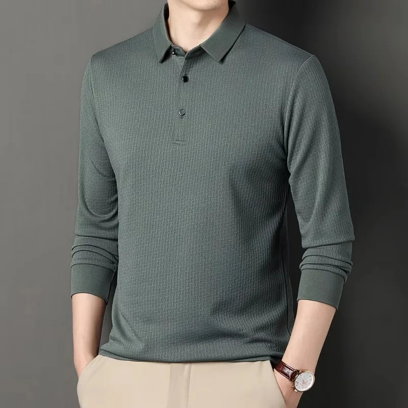 Autumn Mens Lopup Hollow Longsleeved Polo Shirt Breathable Business TShirt Male Golf Lapel Men Shirts 4XL 250610