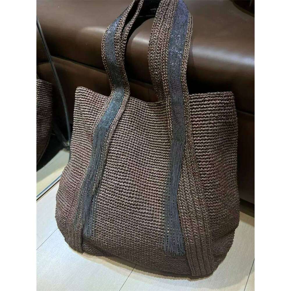 Women's Spring Summer Hand-Woven Straw Shoulder Bag Travel Vacation Tote BagS