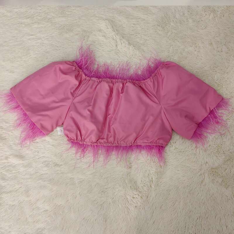 Natural Ostrich Feather Half Sleeved Off Shoulder Women's Top, Length 30Cm, Suitable For Parties, Nightclubs, Customizable Size