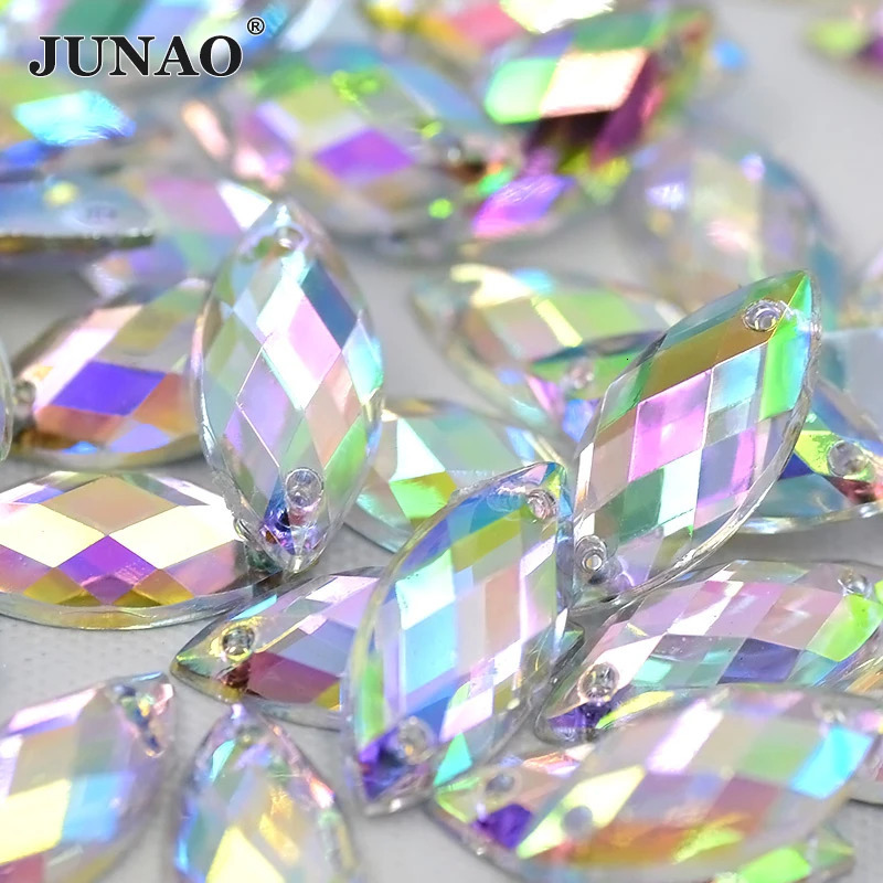JUNAO 100pc 715mm Pink AB Sewing s Flat Back Horse Eye Sew On Strass Crystal Loose Acrylic Bead Stone For Needlework 250606