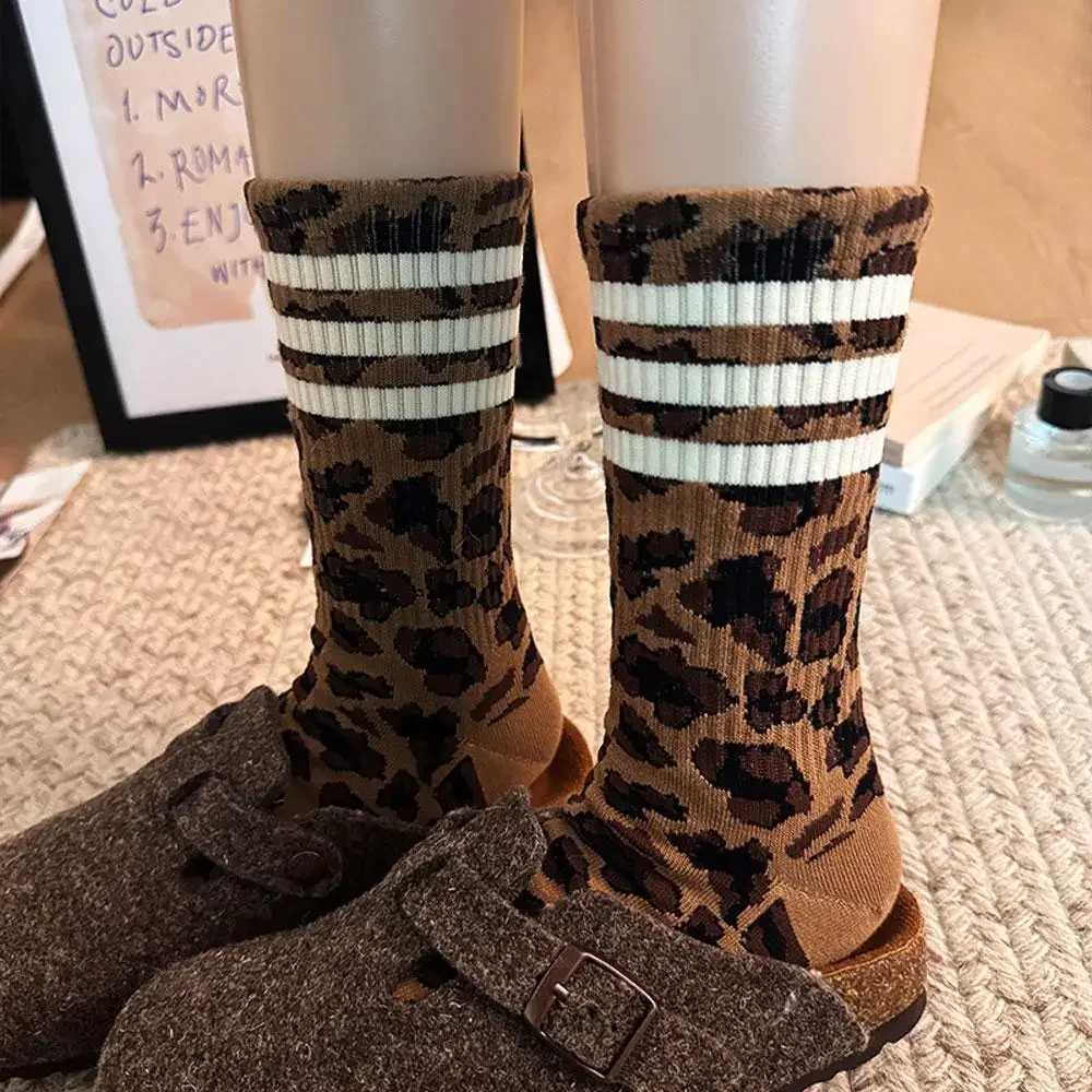 4 Pairs Women Leopard Socks Cotton Sports Socks Y2k Student Socks White Lolita Harajuku Girl Funny Socks Z250610