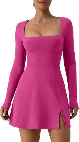 Long Sleeve Dress For Women, Autumn Spicy Girl Square Neck Slim Dress, Elegant Socialite Style Clothing B5