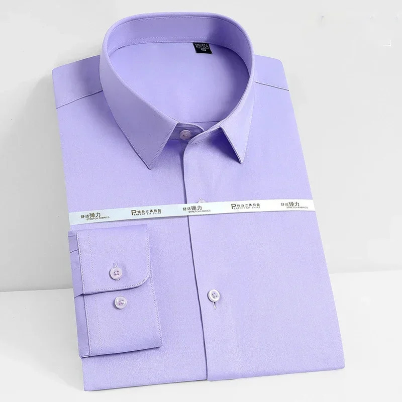 in shirt Bamboo Fiber elastic long-sleeve shirts for men slim fit formal plain shirt solid color Office business clothes 250611