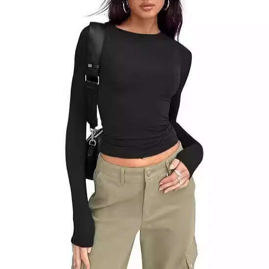 Base Shirt Short Fit Long Sleeve Basic Round Neck Top Slim Milk Silk Women's Clothing B5